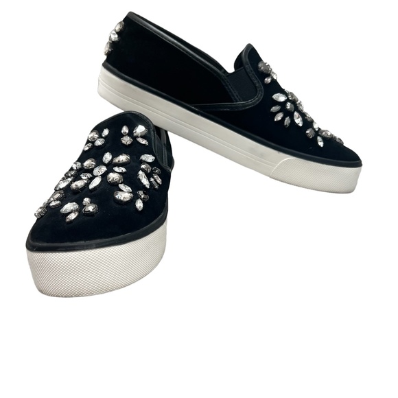 CARVELA KURT GEIGER BLACK SUEDE WITH LARGE CRYSTALS SLIP ON TRAINER SNEAKERS - Picture 3 of 16